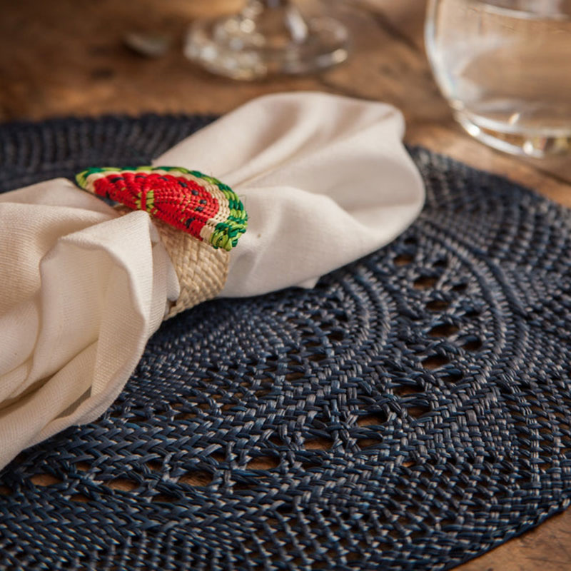 Classic Set of 2 Open Weave Placemats, D30cm, Midnight Blue-5