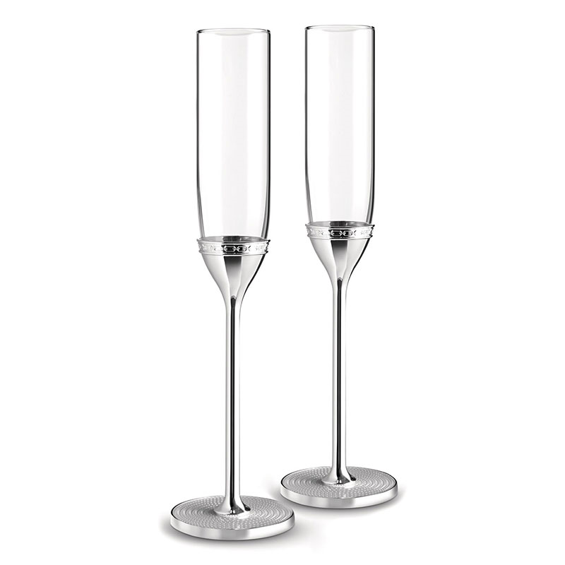 Vera Wang - With Love Pair of toasting flutes, 6 x 6 x 27cm, Silver Plate-0