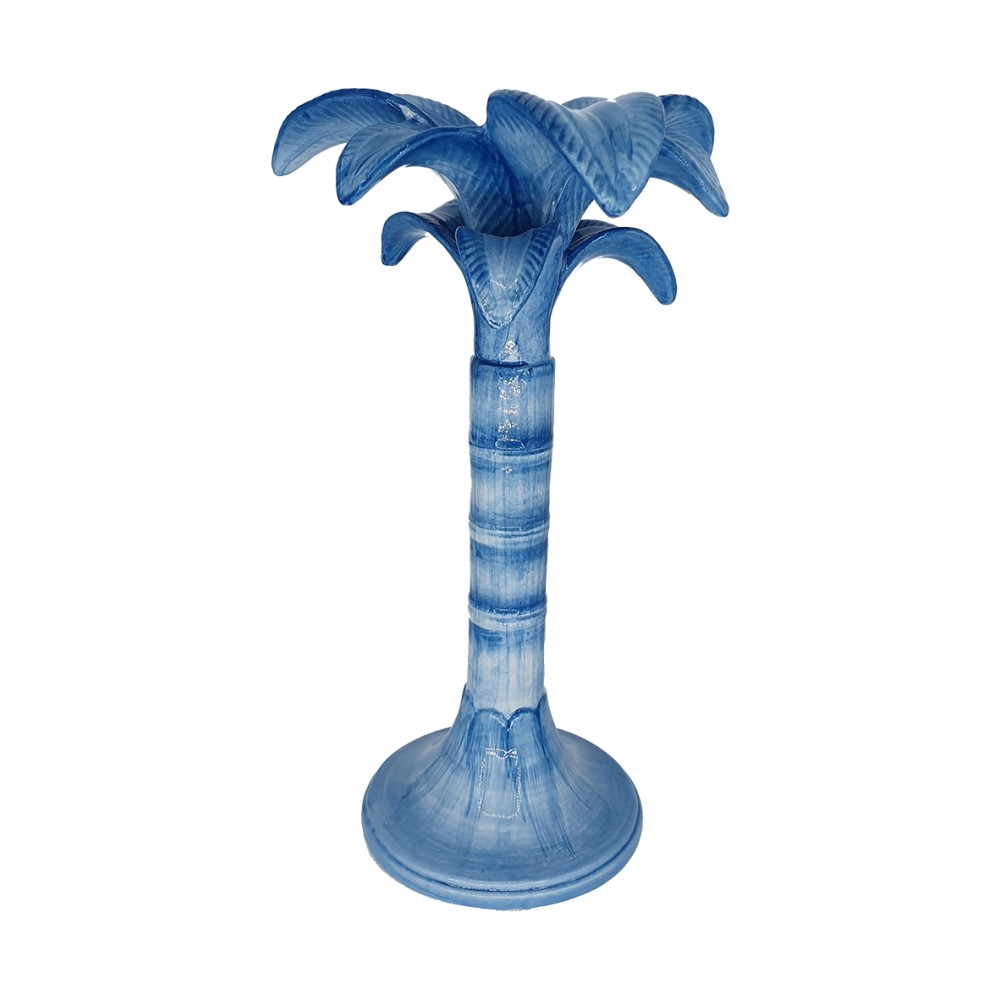 Palm Candlestick, H25cm, Blue-0