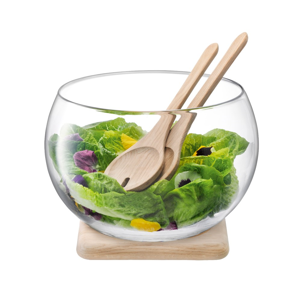 Serve Salad set & oak base, 18cm-0