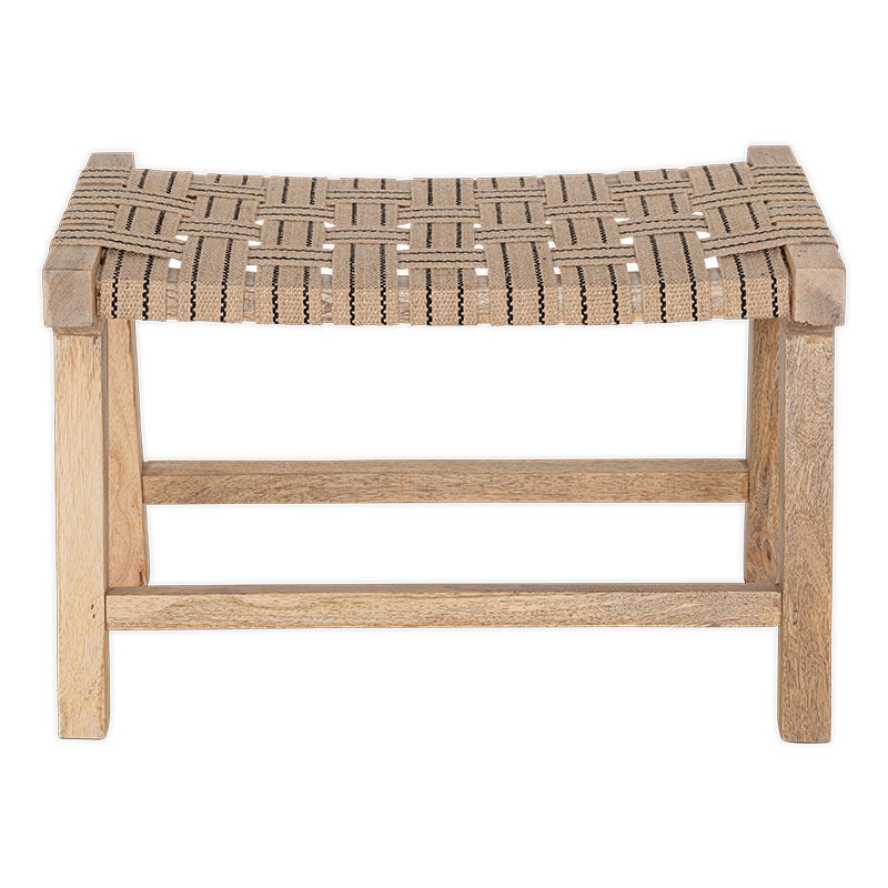 Nish Mango Wood & Jute Strap Stool, Natural-2