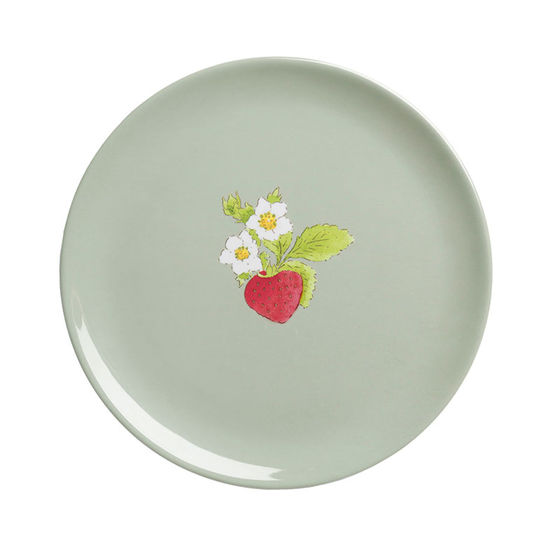 Strawberries Side Plate, D20cm, Green, Red, White-1