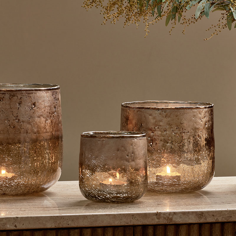 Konara Tealight Holder, D9cm, Copper Smoke-3