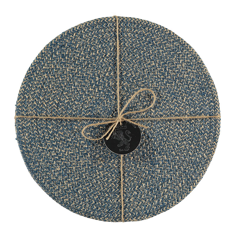 Jute Set of 4 Placemats, D27cm, Cornflower-1