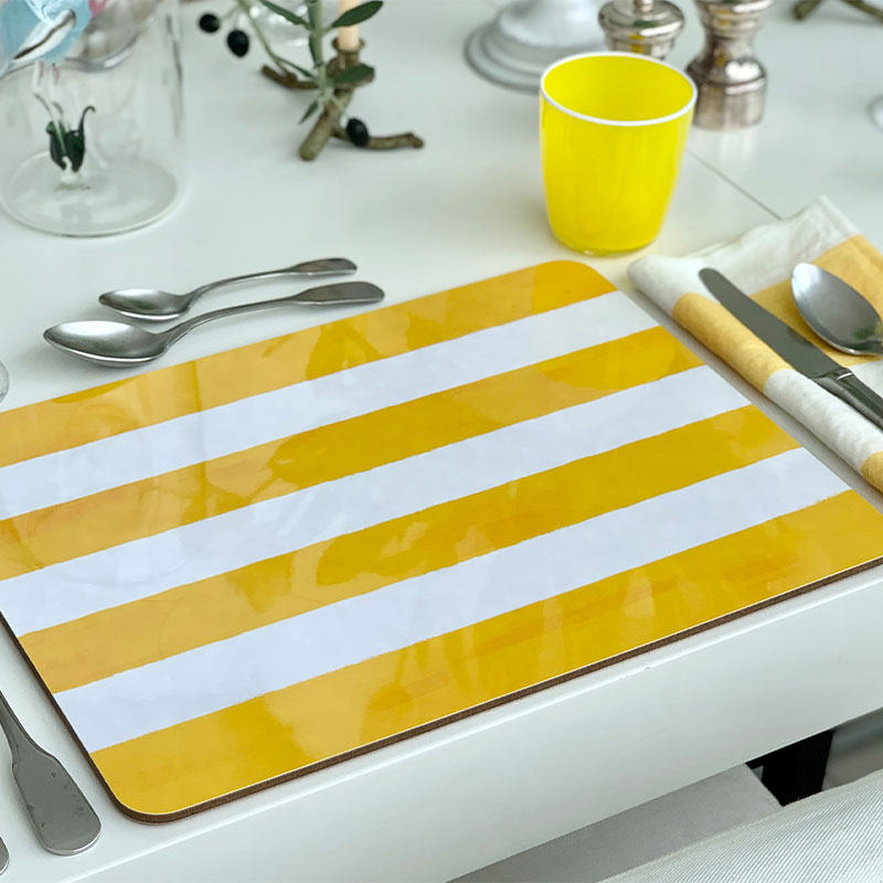 Stripe Rectangle Placemat, 38 x 29 cm, Lemon Yellow-0