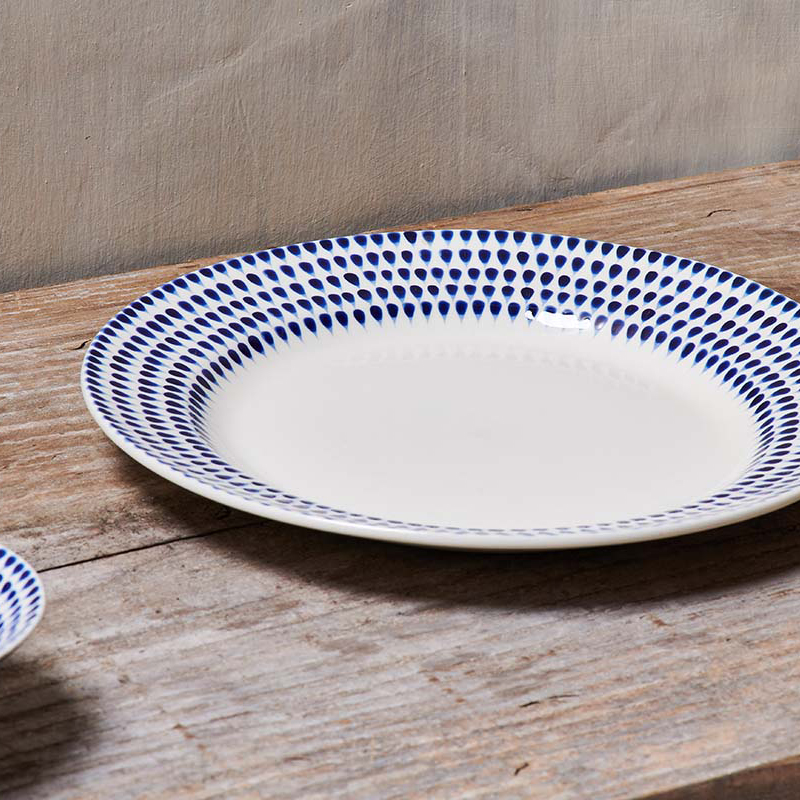 Indigo Drop Dinner Plate, D28cm, Cream and Indigo-2