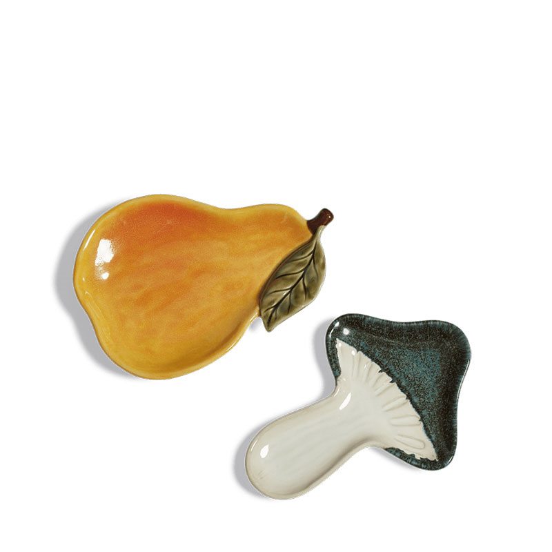 Forage Pear & Mushroom Set of 2 Dishes, H3cm x W20cm x D15cm, Multi-0