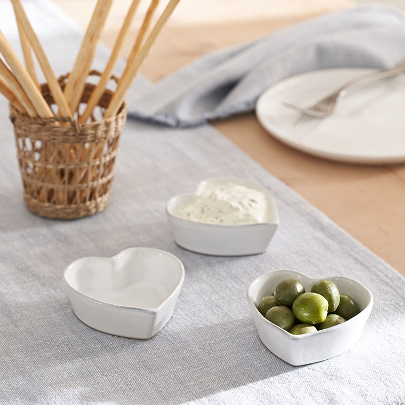 Porto Set of 3 Heart Dishes, White-0