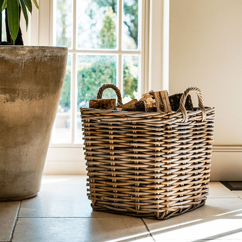 Wicker Fireside Set of 2 Log Baskets, Grey, Grey-2