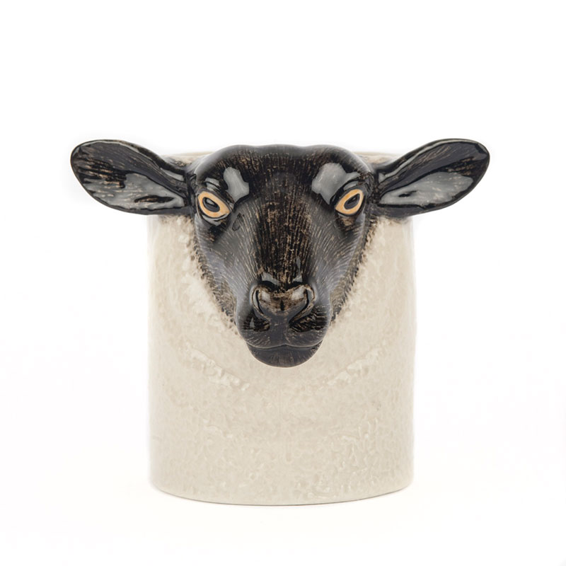 Black Faced Suffolk Sheep Pencil Pot, H10.5cm, Black/White-3