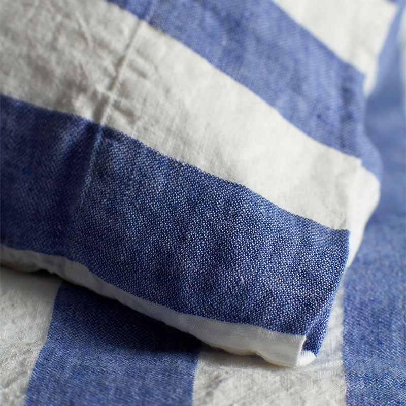 Cora Stripe Linen Duvet Cover, Super King, Cobalt-5