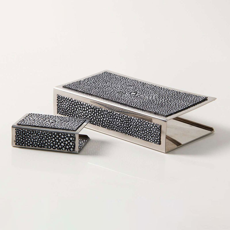 Large Match Box Holder, 13 x 7cm, Charcoal Shagreen-0