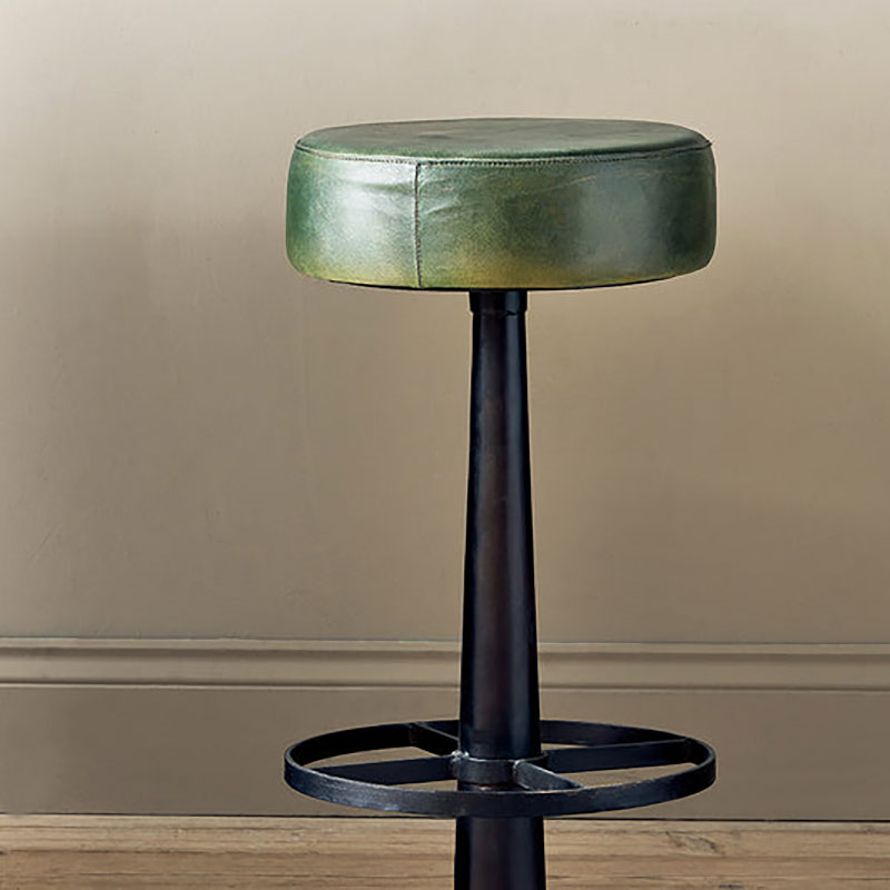 Narwana Round Leather Stool, Rich Green-4