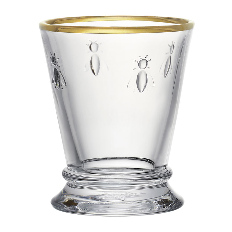 Bee Set of 4 Tumblers, 260ml, Clear with Gold Rim-1