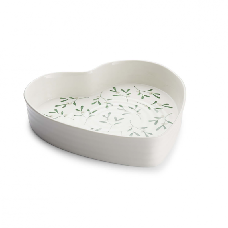 Mistletoe Heart Baking Dish, D25cm, White/Green-2