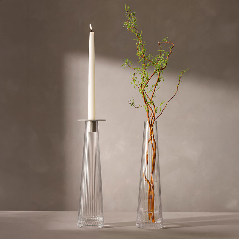 Beacon Candle Holder, H34cm, Concrete Grey & Clear-0