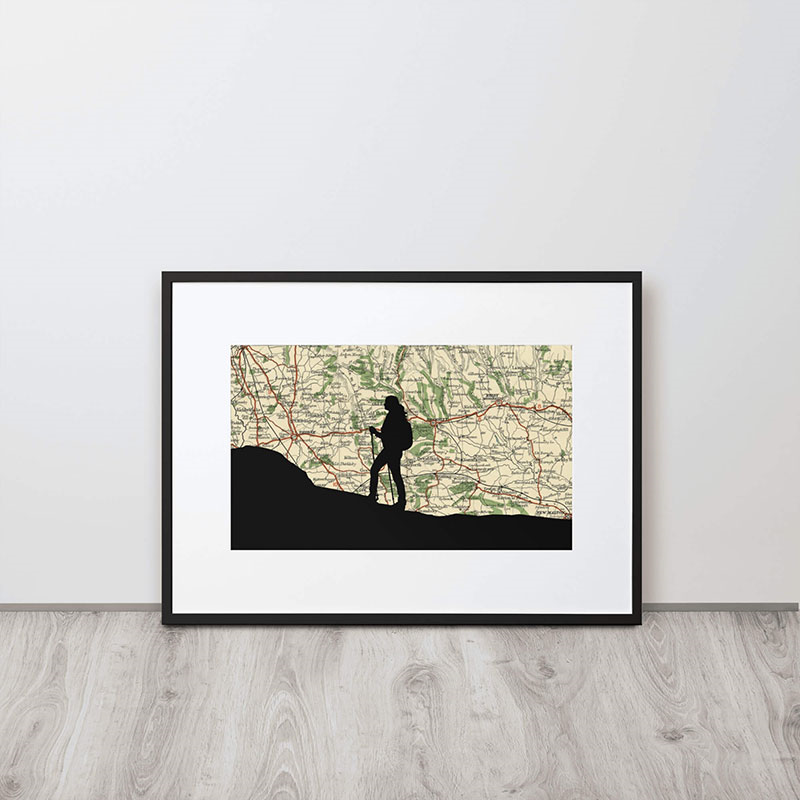 Personalised Map Print with Walking Silhouette Voucher, 40 x 30cm, Black Frame-0