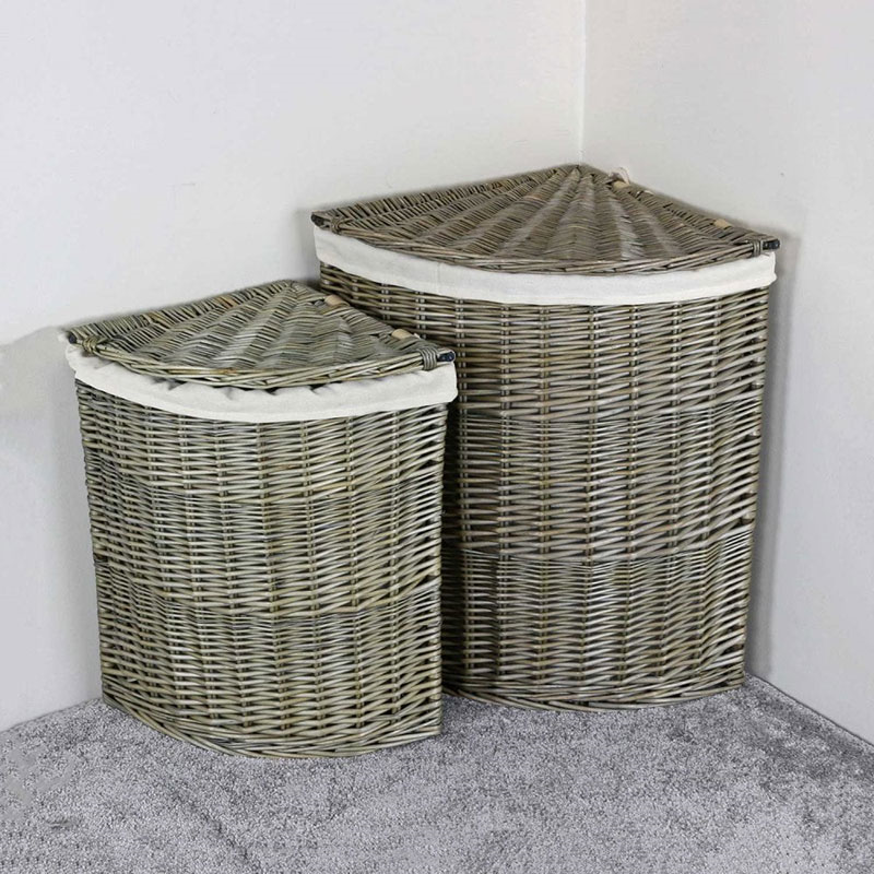 Willow Corner Laundry Basket, Ant. Wash, h.60cm-2