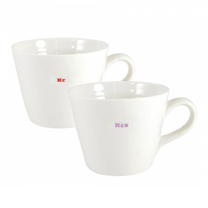 'Mr & Mrs' Set of 2 Bucket Mugs, 350ml, Red & Pink-1