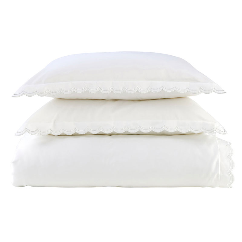 Scallop Edge Duvet Set, Double, White-0