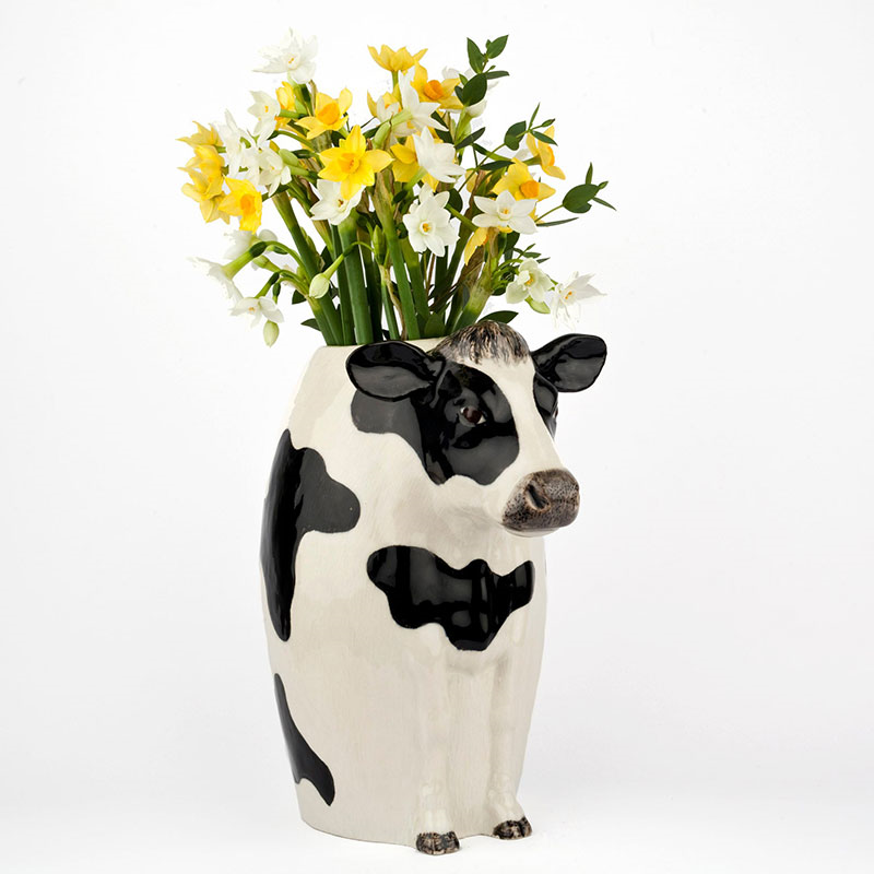 Friesian Cow Flower Vase, H23cm, Black/White-3