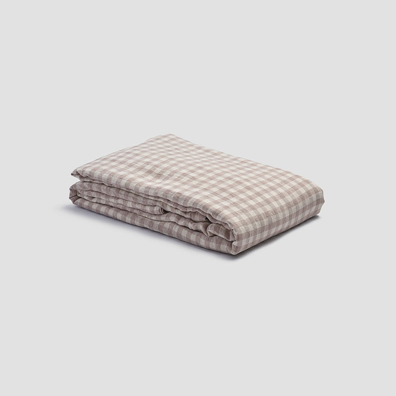 Gingham Linen Duvet Cover, Double, Mushroom-1