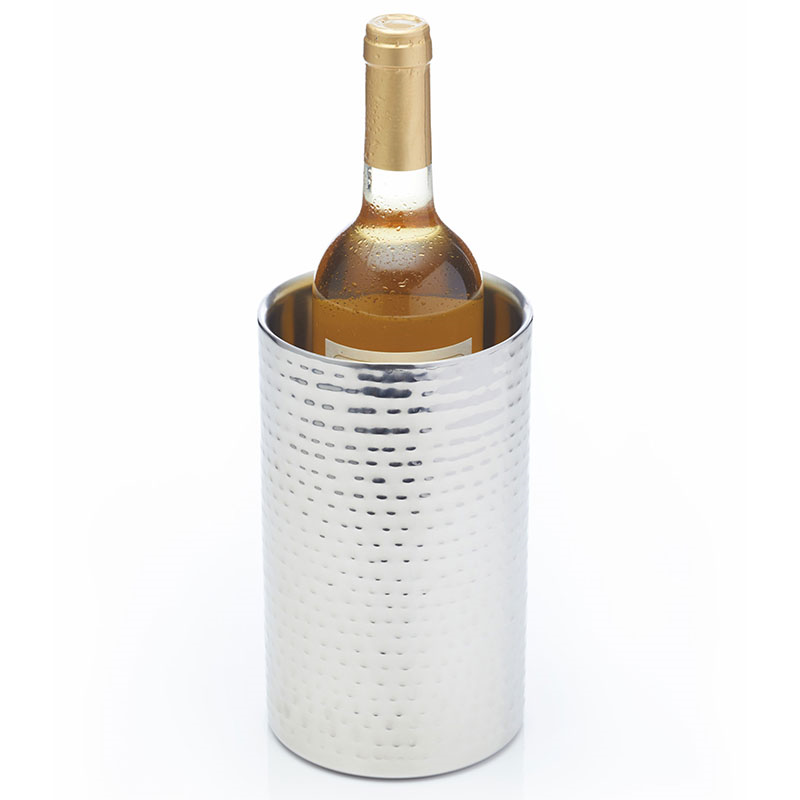 Double-walled wine bottle cooler, D12 x H20cm, hammered metal-2