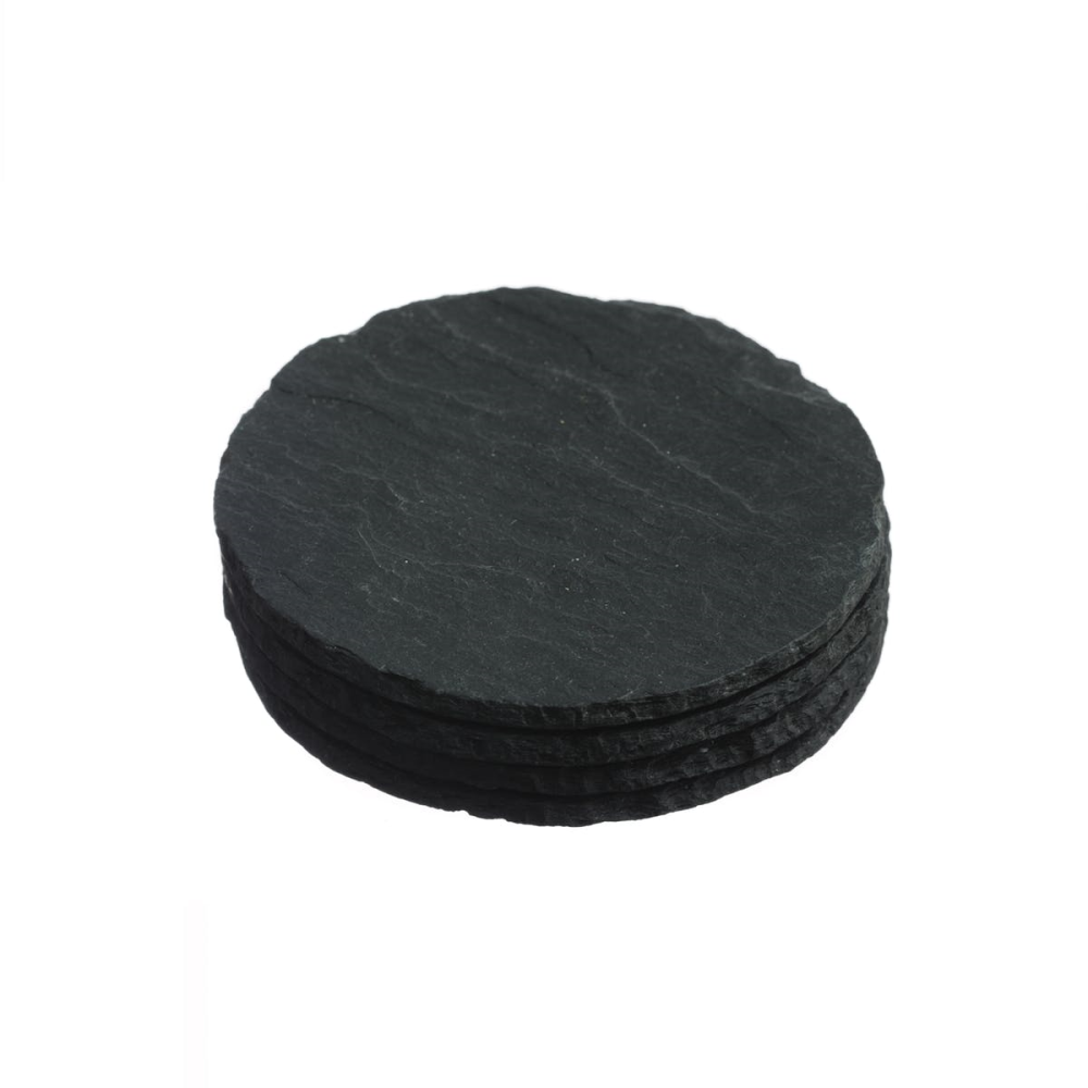 Set of 4 round coasters, D11cm, Slate-1