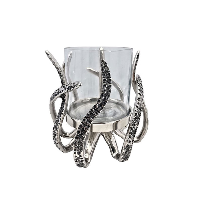 Octopus Hurricane Lantern, D16 x H15.5cm, Silver-1