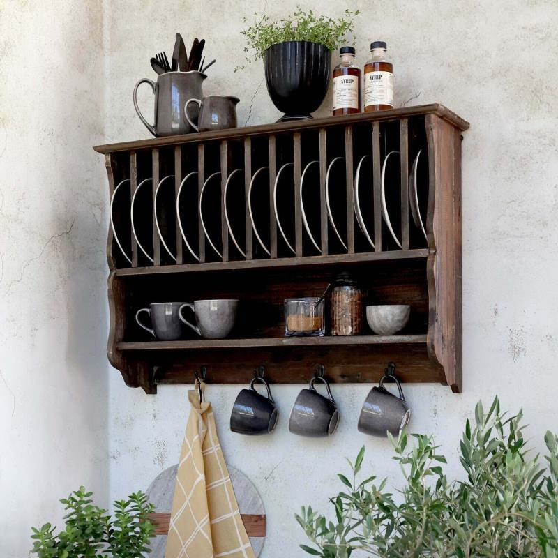 Recycled Wood Plate Rack, H55 x W80cm, Natural-0