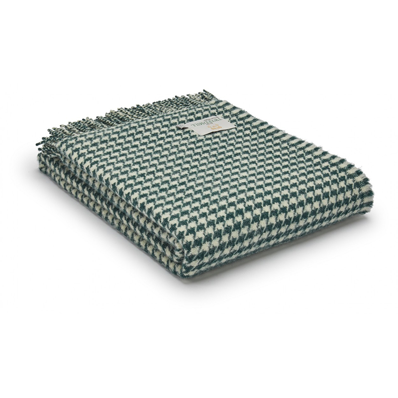 Houndstooth Pure Wool Throw, 140 x 183cm, Emerald-0