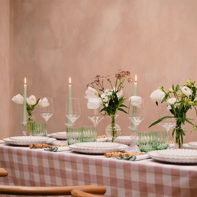 Gingham Tablecloth, 150 x 300cm, Light Pink & White-3