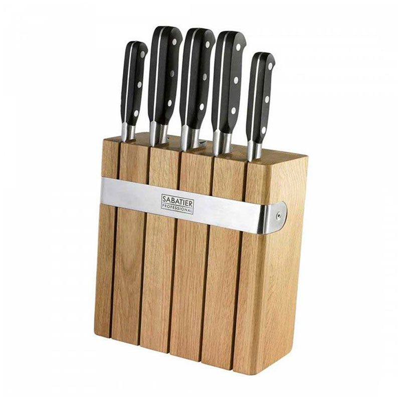 Knife Block, Oak with 5 Sabatier Knives-1