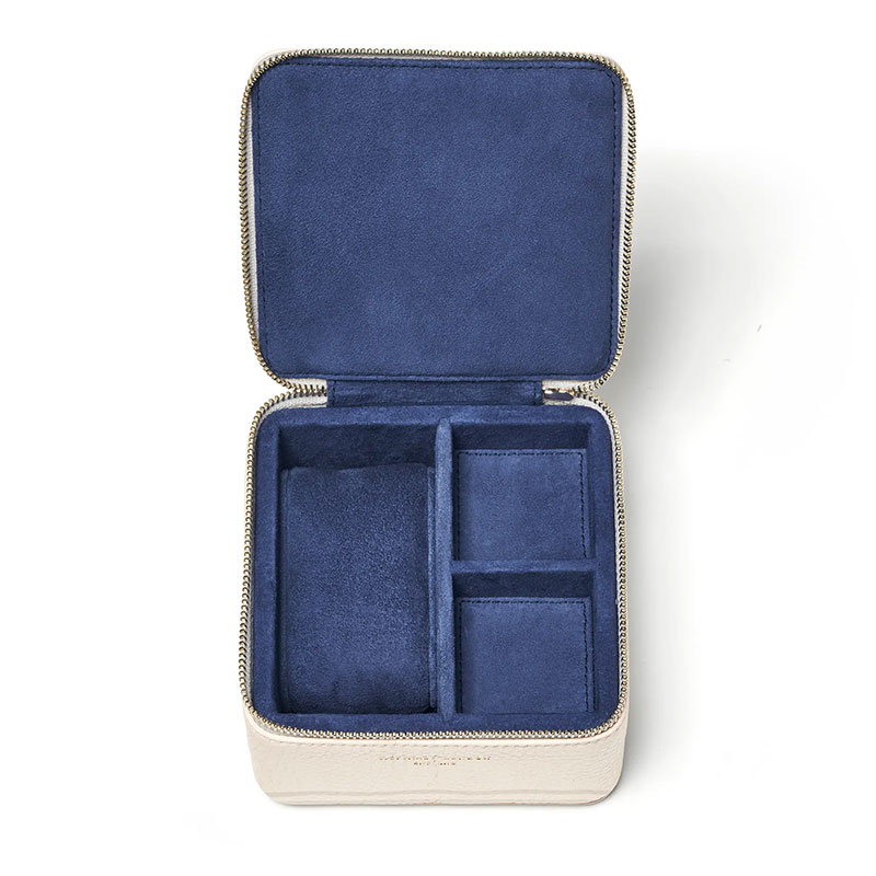 Travel Watch & Ring Box, L12 x W12cm, Ivory Pebble-3