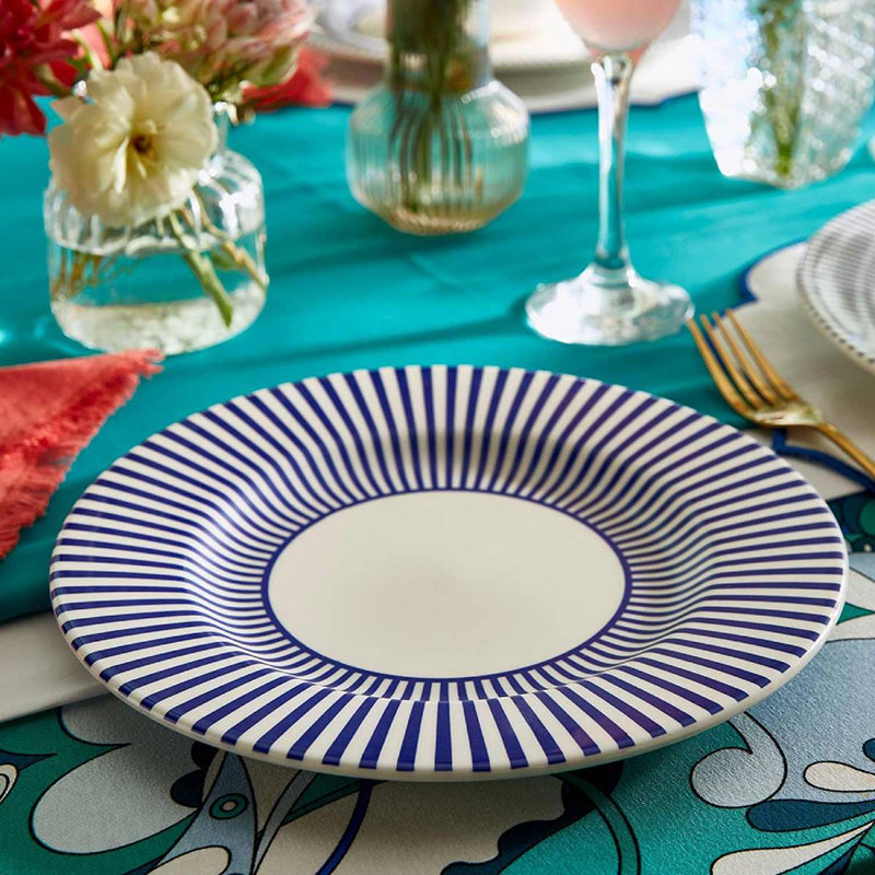 Stecatto Set of 4 Salad Plates, D22cm, White and Blue-0