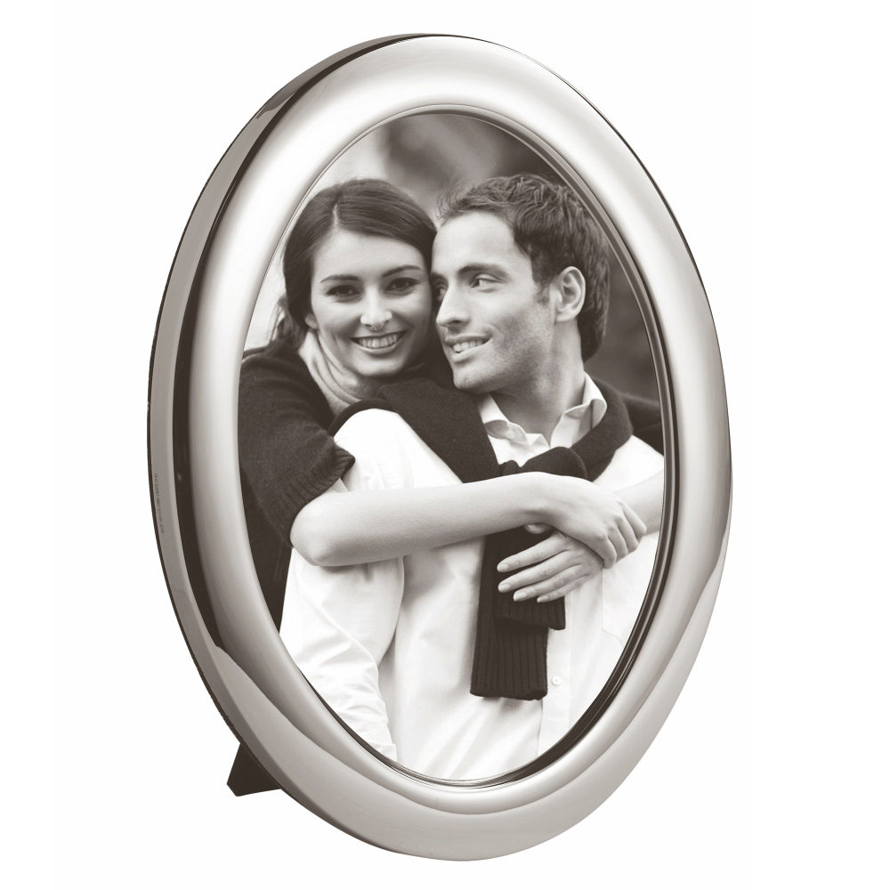 Oval Series - Plain Photograph frame, 3.5 x 5", sterling silver with blue velvet back-0