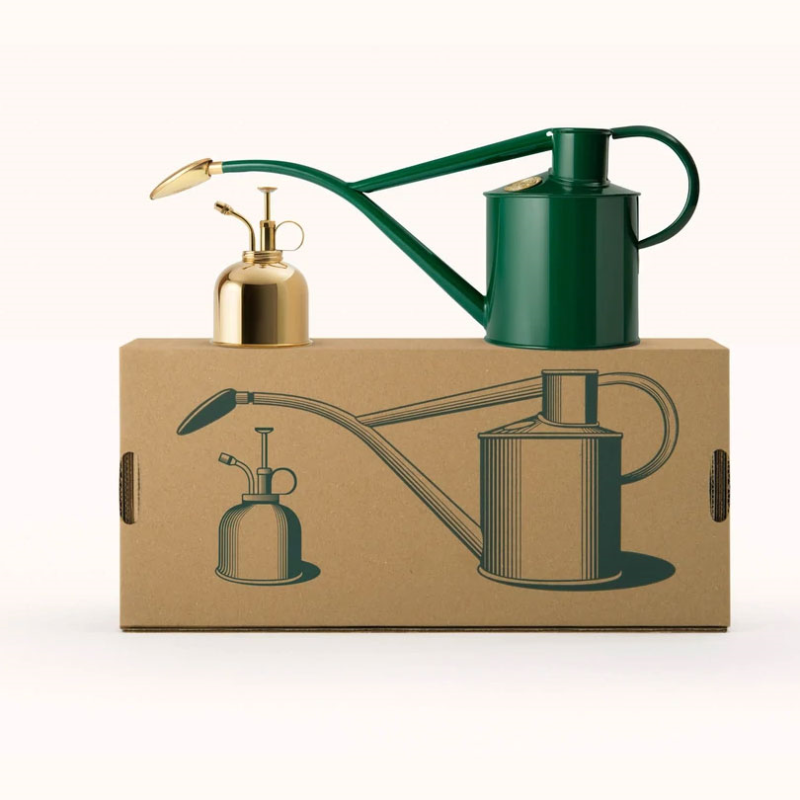 The Rowley Ripple & Smethwick Spritzer Watering Can & Sprayer Gift Set, 1L, Green/Brass-0