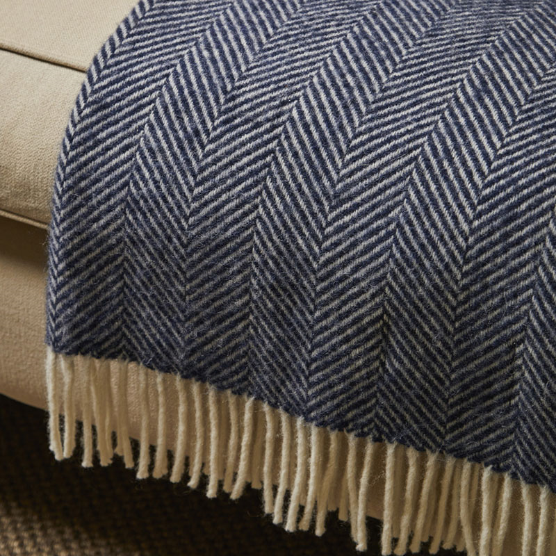 Fishbone Throw, 150 x 183cm, Navy-3