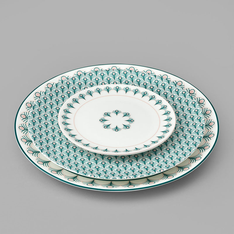 Peacock Side Plate, D16cm, Teal & Blush Pink-3