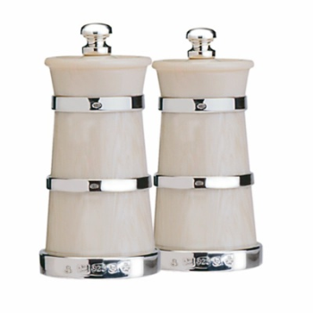 Ivory-look Churn Pepper Mill, Silver Bands, 3.75"-0