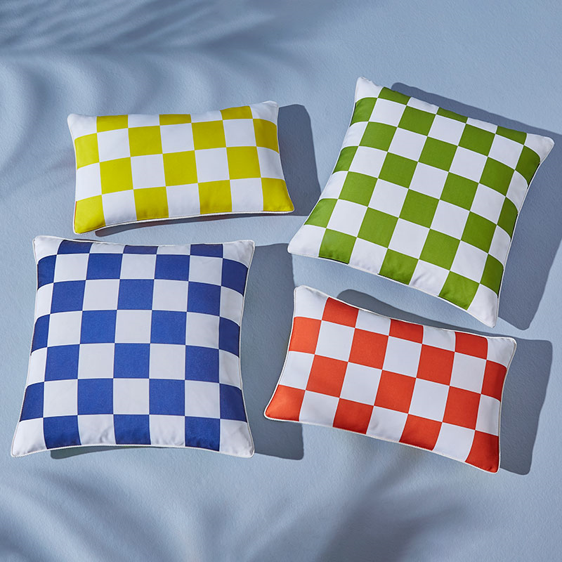 Checkerboard Outdoor Cushion, 51 x 51cm, Blue/Green-2