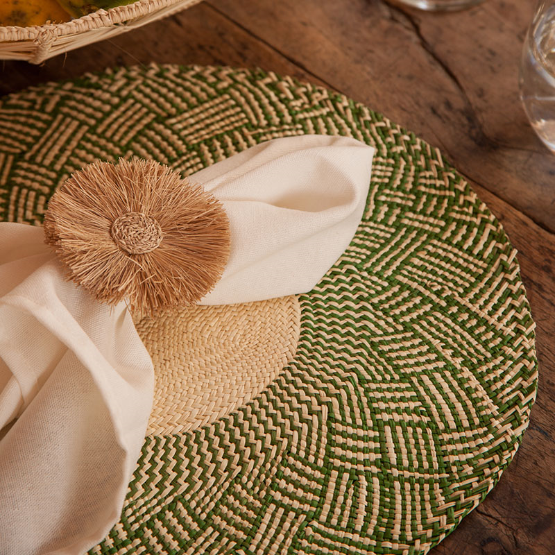 Nariño Set of 2 Woven Placemats, D39cm, Olive Green-0