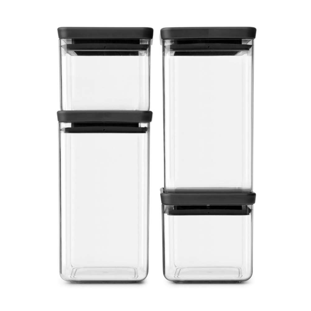 Tasty+ Stackable Square Canisters, Set of 4, Light Black Lids-2