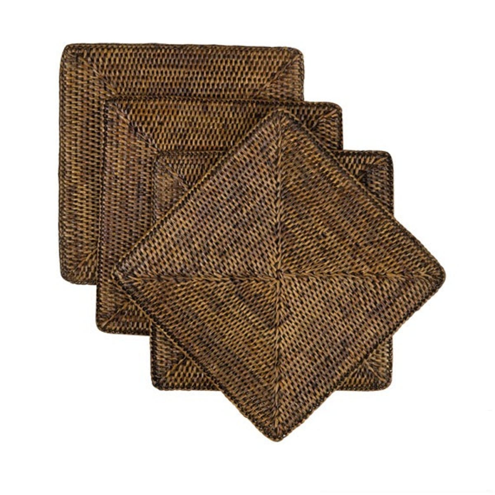 Rattan Set of 4 square placemats, W22 x D22cm-1