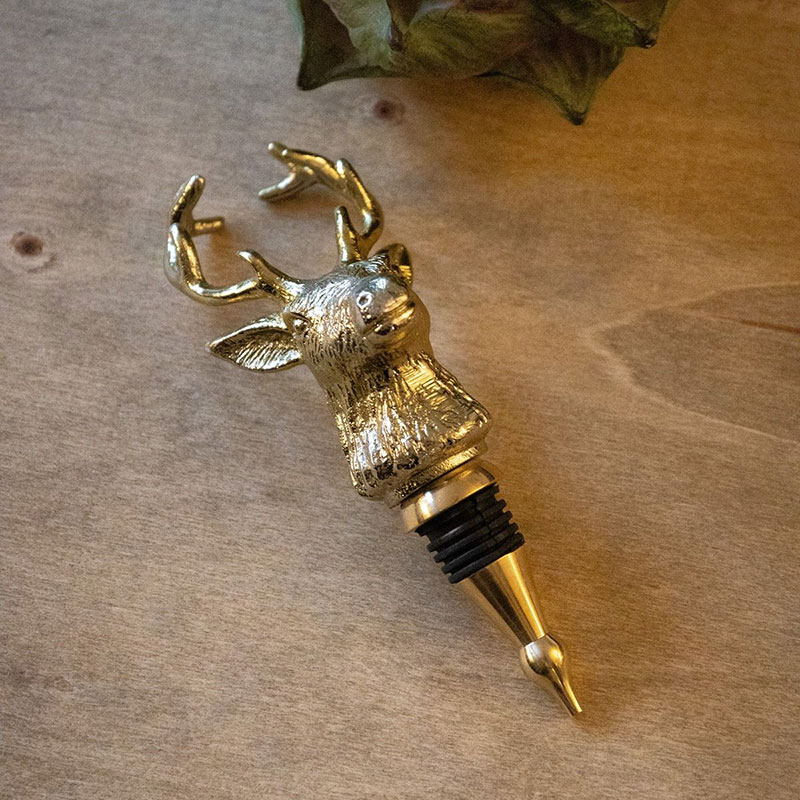 Stag Bottle Stopper, H18.5 x W6cm, Gold-2