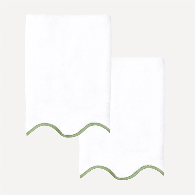 Amelia Scalloped Pair of Hand Towels, Asparagus-1