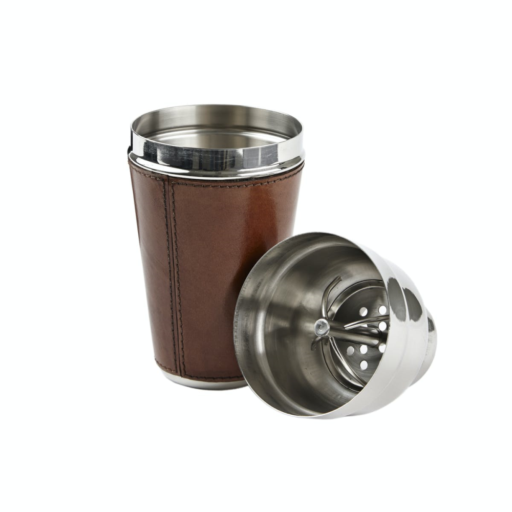 Cocktail shaker, H23 x D9.5cm, tan leather-3