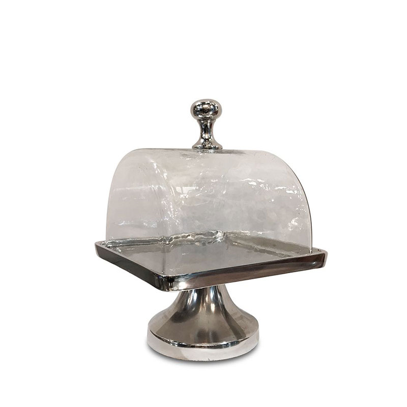 Cake Plate with Glass Dome, L17 x W17 x H24cm, Nickel-1