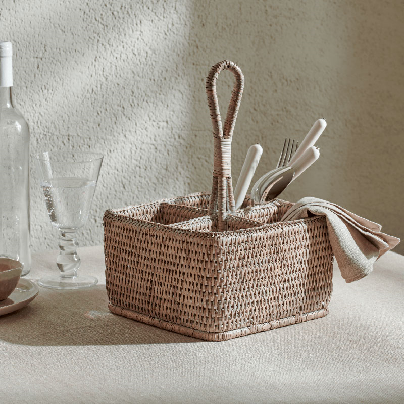 Ashcroft Condiment & Cutlery Basket, Rattan-0