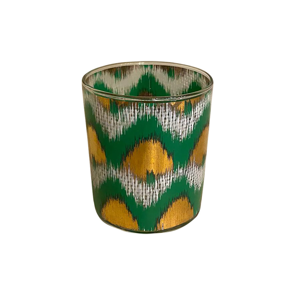 Ikat Tumbler, 9H x 8.5cm, Green/Gold-0